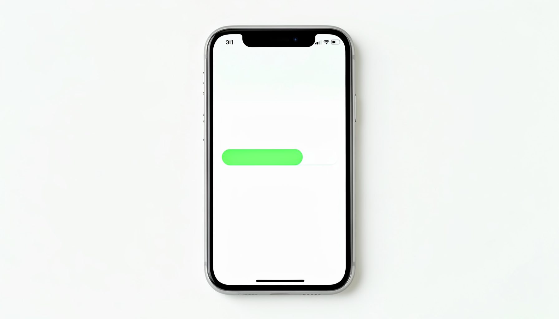 A bright iPhone screen showing an app installation progress bar, clean white and soft green tones
