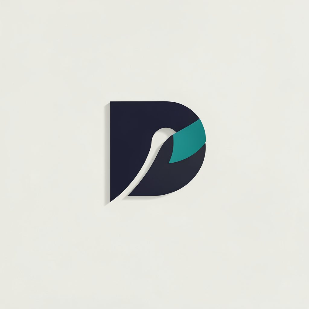 A dark navy and charcoal abstract logo mark with a subtle teal accent, set against a muted off-white background, conveying a sleek and modern tech identity.