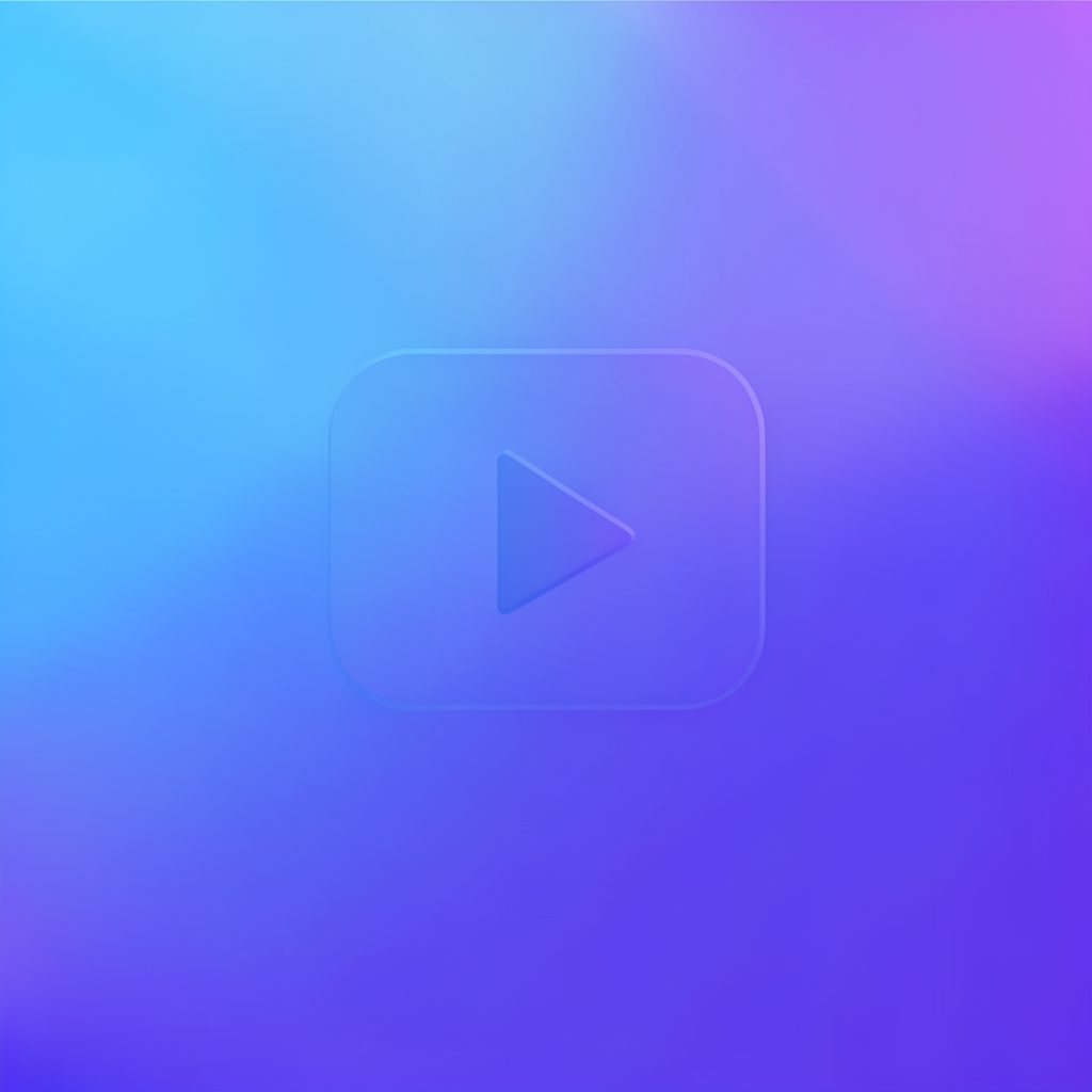 Abstract streaming interface with soft blue and purple gradients, subtle play button silhouette, modern digital feel